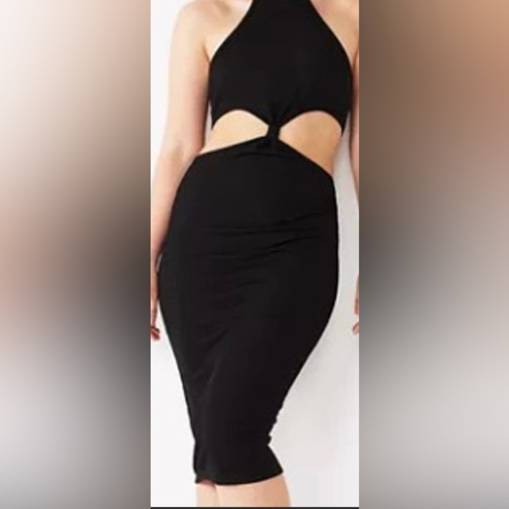 NWT Juniors' Almost Famous Halter CutOut Waist Midi Dress, Medium, Black